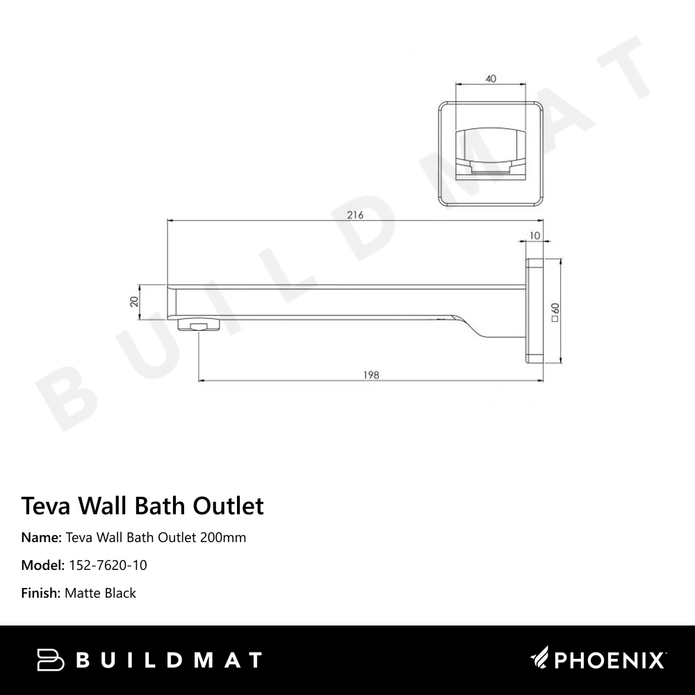 Phoenix Teva Wall Bath Outlet 200mm Matte Black - Image 4