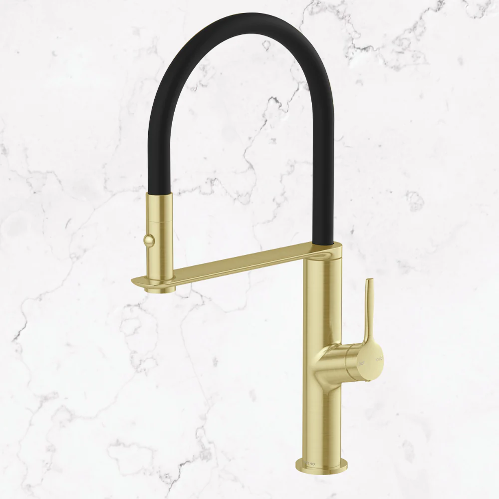 Phoenix Vask Flexible Hose Sink Mixer 200mm Brushed Gold Lead Free - Image 2