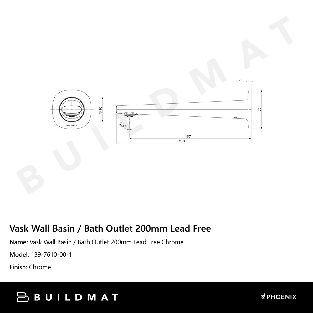Phoenix Vask SwitchMix Wall Basin / Bath Outlet 200mm Lead Free Chrome - Image 4