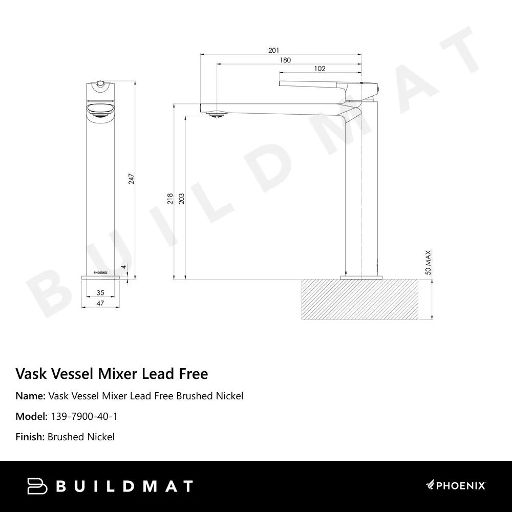 Phoenix Vask Vessel Mixer Brushed Nickel Lead Free - Image 5