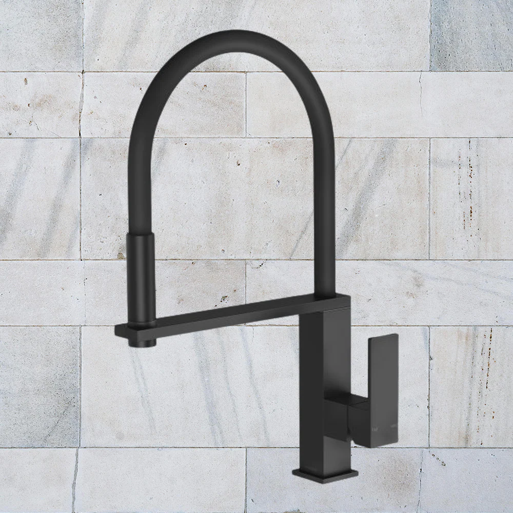 Phoenix Vezz Flexible Hose Sink Mixer Square 210mm Matte Black - Image 2