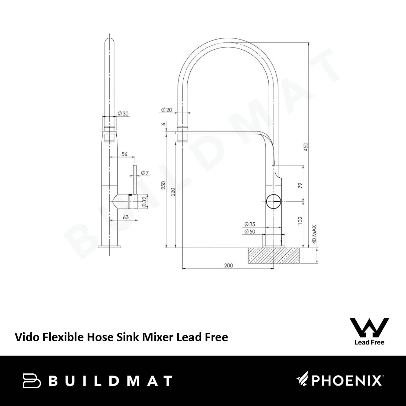 Phoenix Vido Flexible Hose Sink Mixer Brushed Nickel Lead Free - Image 4