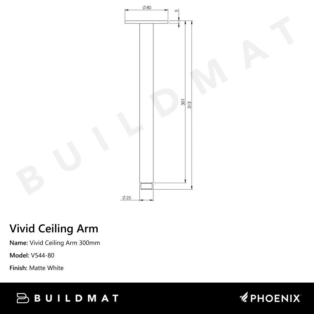 Phoenix Vivid Ceiling Arm 300mm Matte White - Image 4