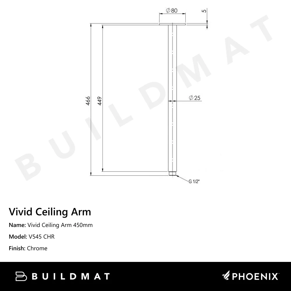 Phoenix Vivid Ceiling Arm 450mm Chrome - Image 4