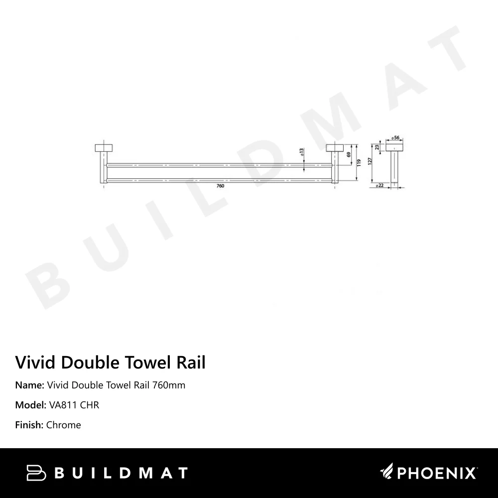 Phoenix Vivid Double Towel Rail 760mm Chrome - Image 4