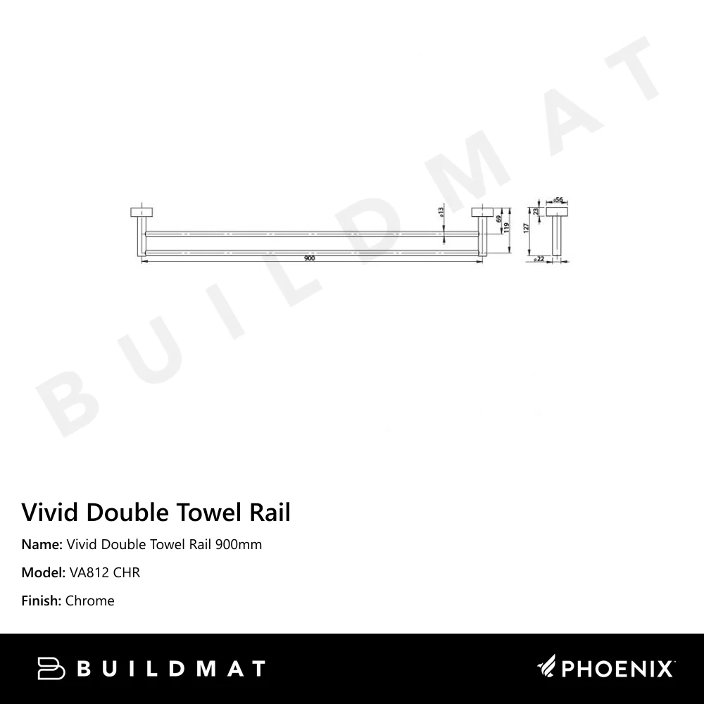 Phoenix Vivid Double Towel Rail 900mm Chrome - Image 4