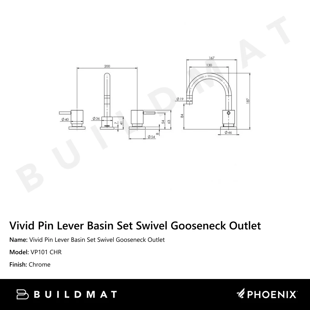 Phoenix Vivid Pin Lever Basin Set Swivel Gooseneck Outlet Chrome - Image 4
