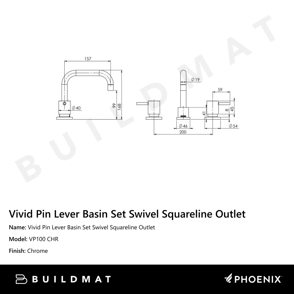 Phoenix Vivid Pin Lever Basin Set Swivel Squareline Outlet Chrome - Image 4