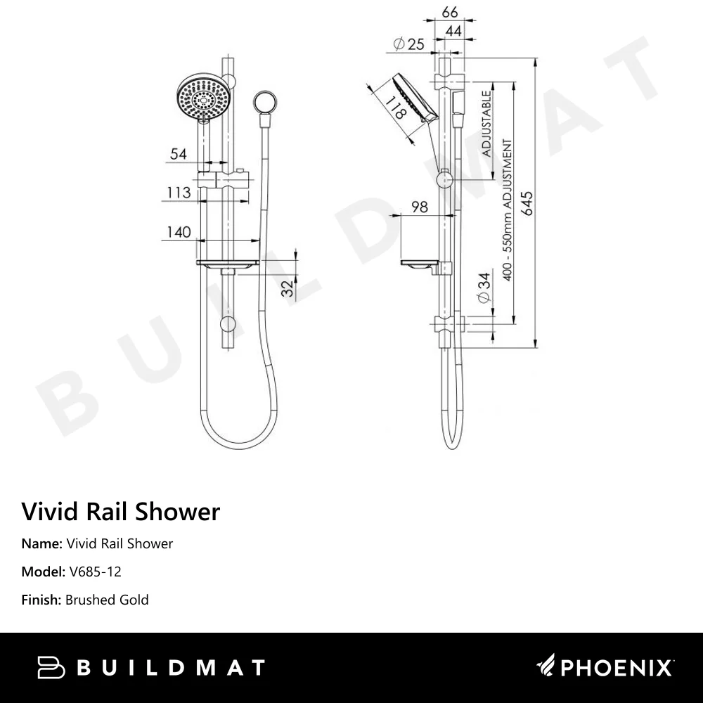 Phoenix Vivid Rail Shower Brushed Gold - Image 4