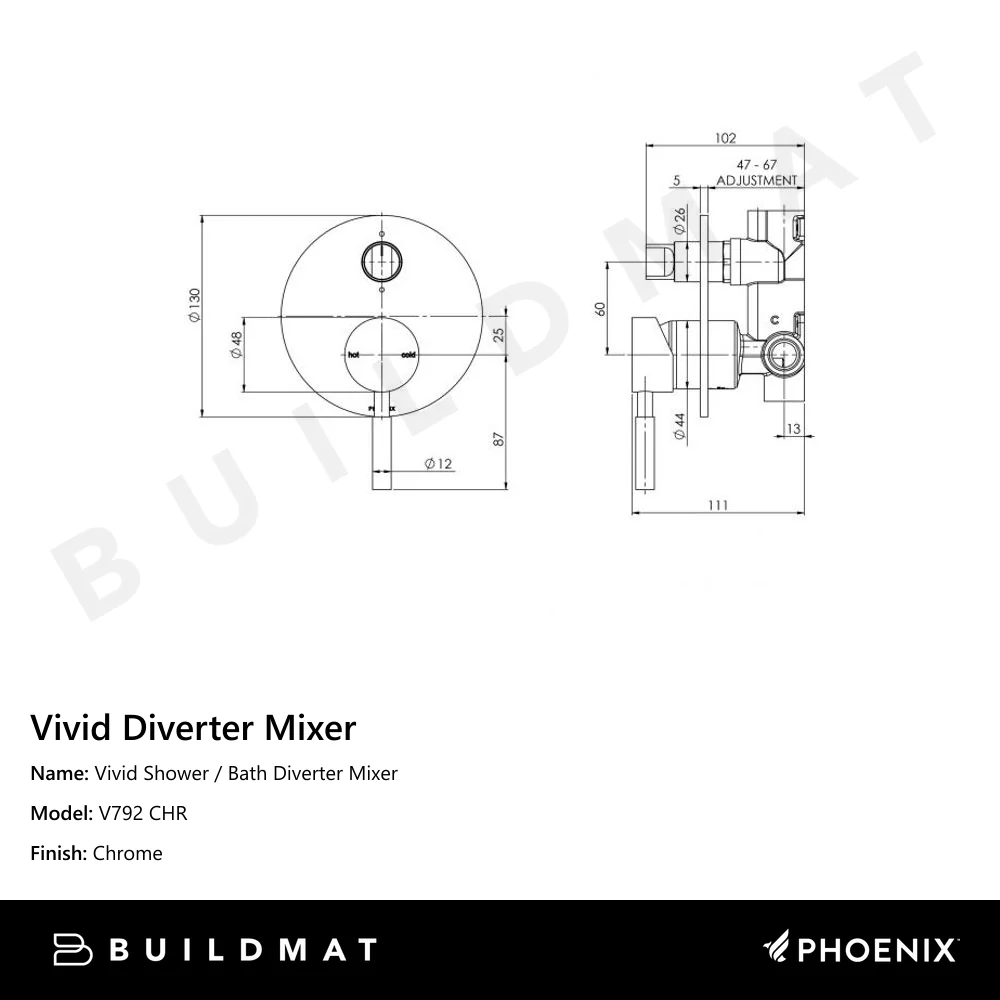 Phoenix Vivid Shower / Bath Diverter Mixer Chrome - Image 4