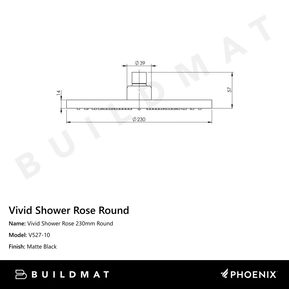 Phoenix Vivid Shower Rose 230mm Round Matte Black - Image 4