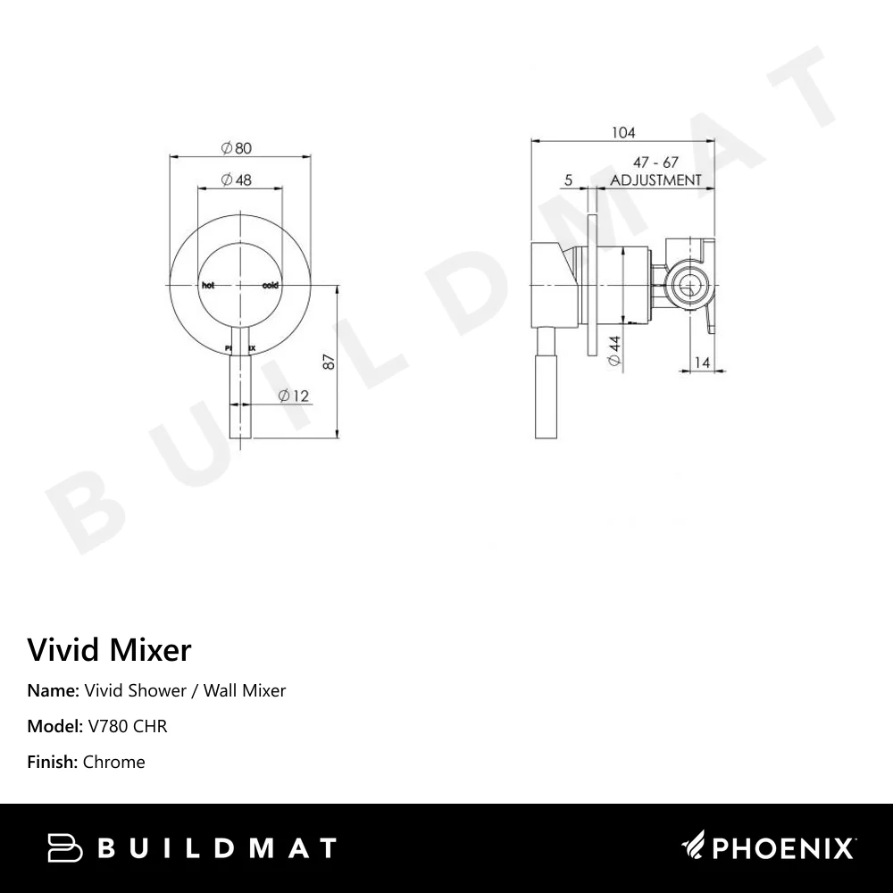 Phoenix Vivid Shower / Wall Mixer Chrome - Image 4