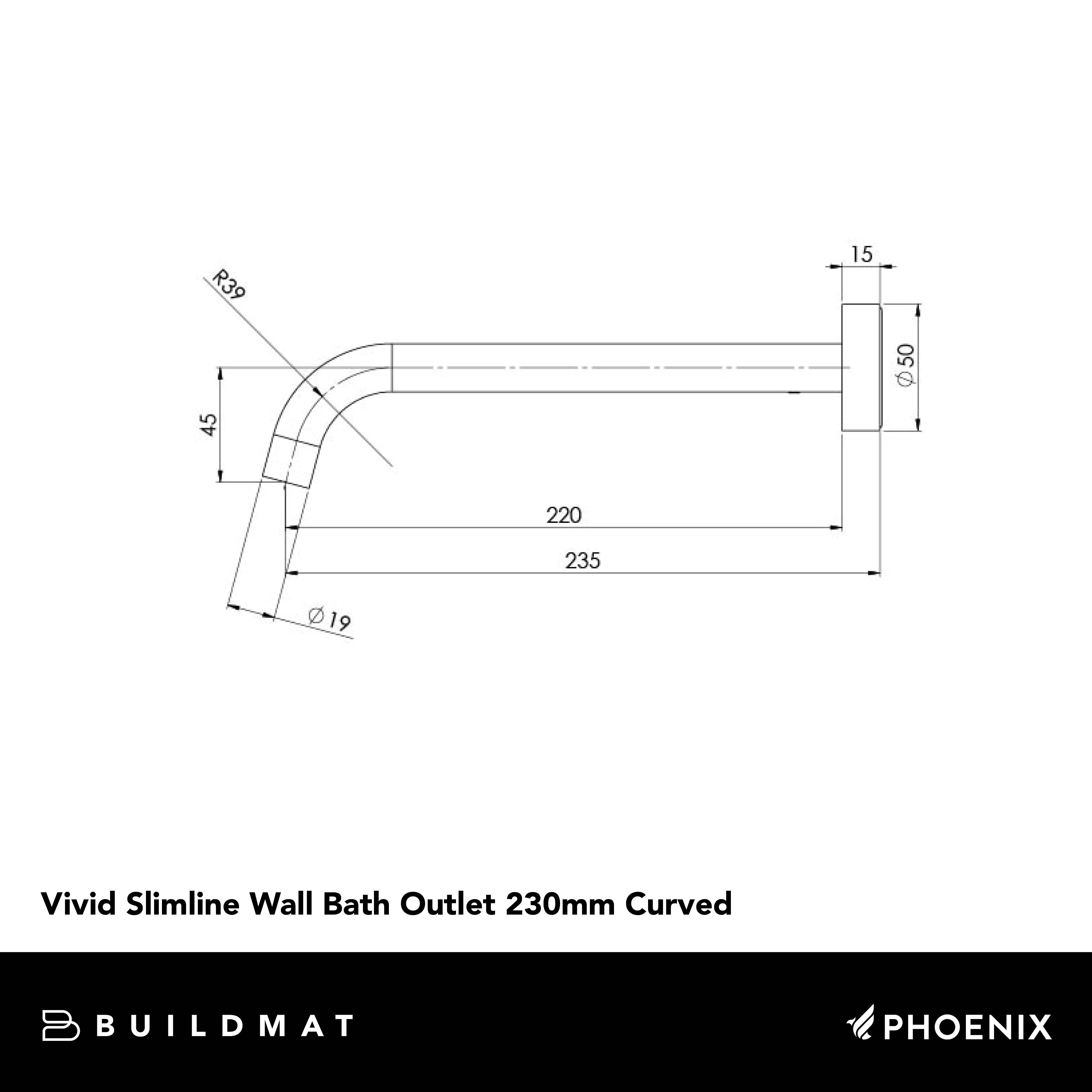 Phoenix Vivid Slimline Bath Outlet 230mm Curved Lead Free Chrome - Image 4