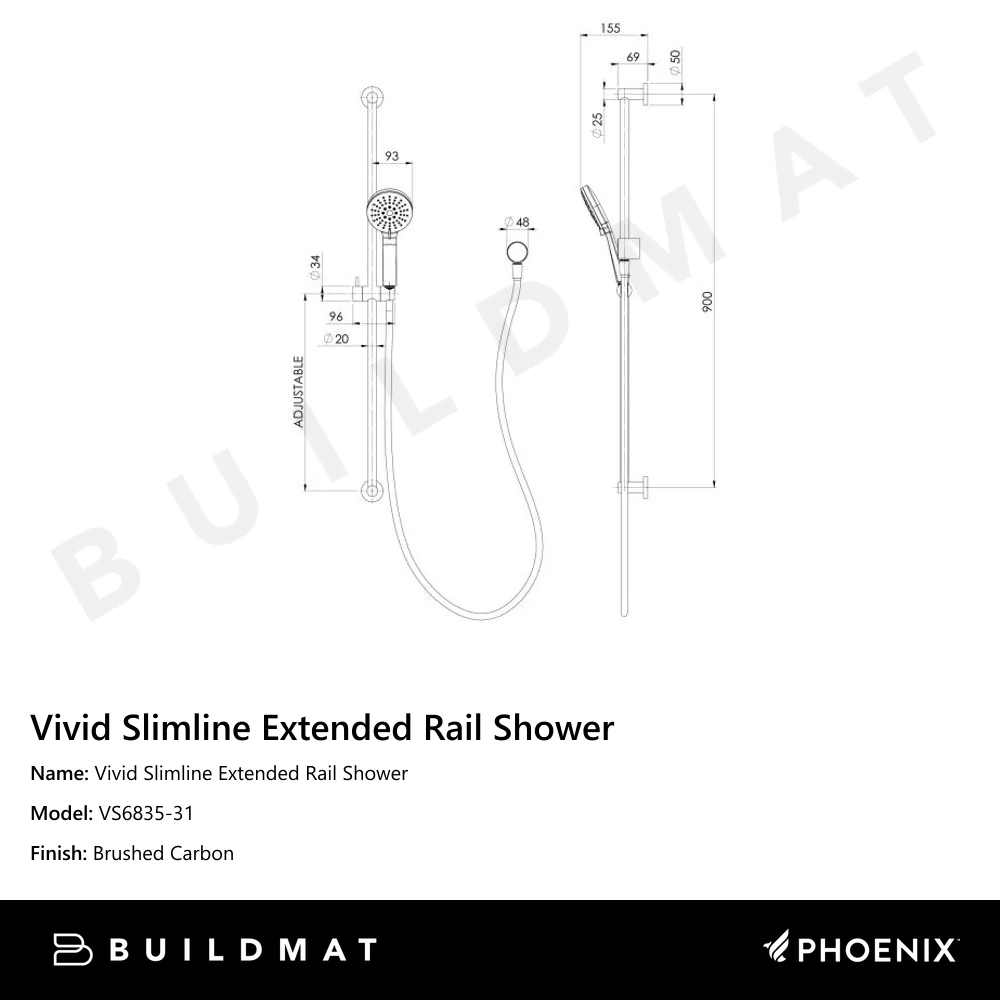 Phoenix Vivid Slimline Extended Rail Shower Brushed Carbon - Image 4
