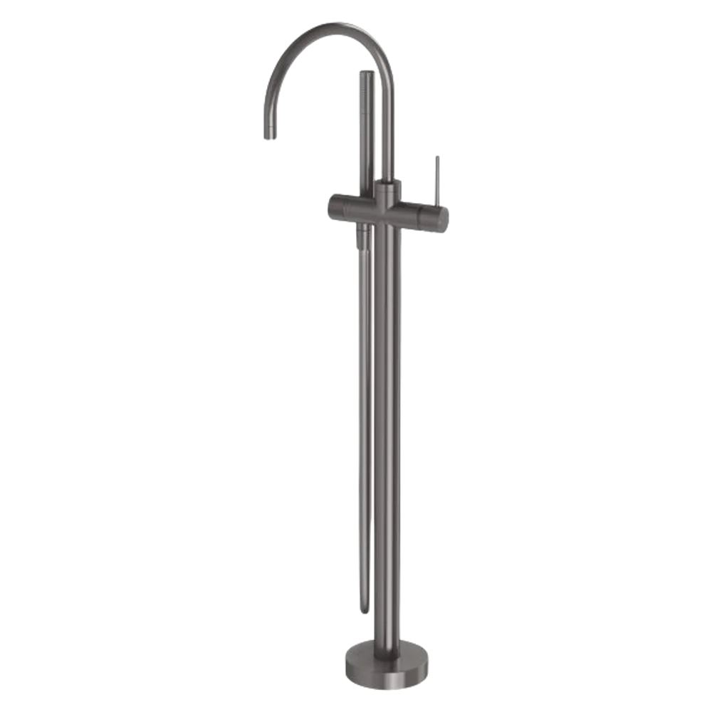Phoenix Vivid Slimline Floor Mounted Bath Mixer with Hand Shower Brushed Carbon
