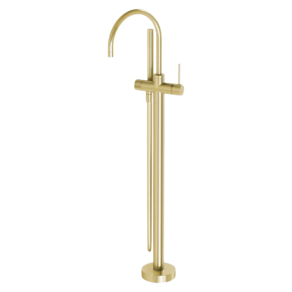 Phoenix Vivid Slimline Floor Mounted Bath Mixer with Hand Shower Brushed Gold - Image 3