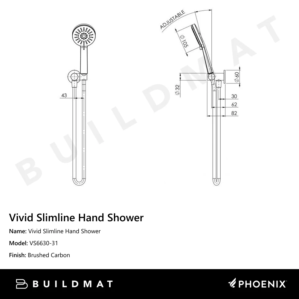 Phoenix Vivid Slimline Hand Shower Brushed Carbon - Image 4