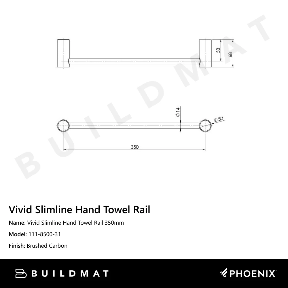 Phoenix Vivid Slimline Hand Towel Rail 350mm Brushed Carbon - Image 4