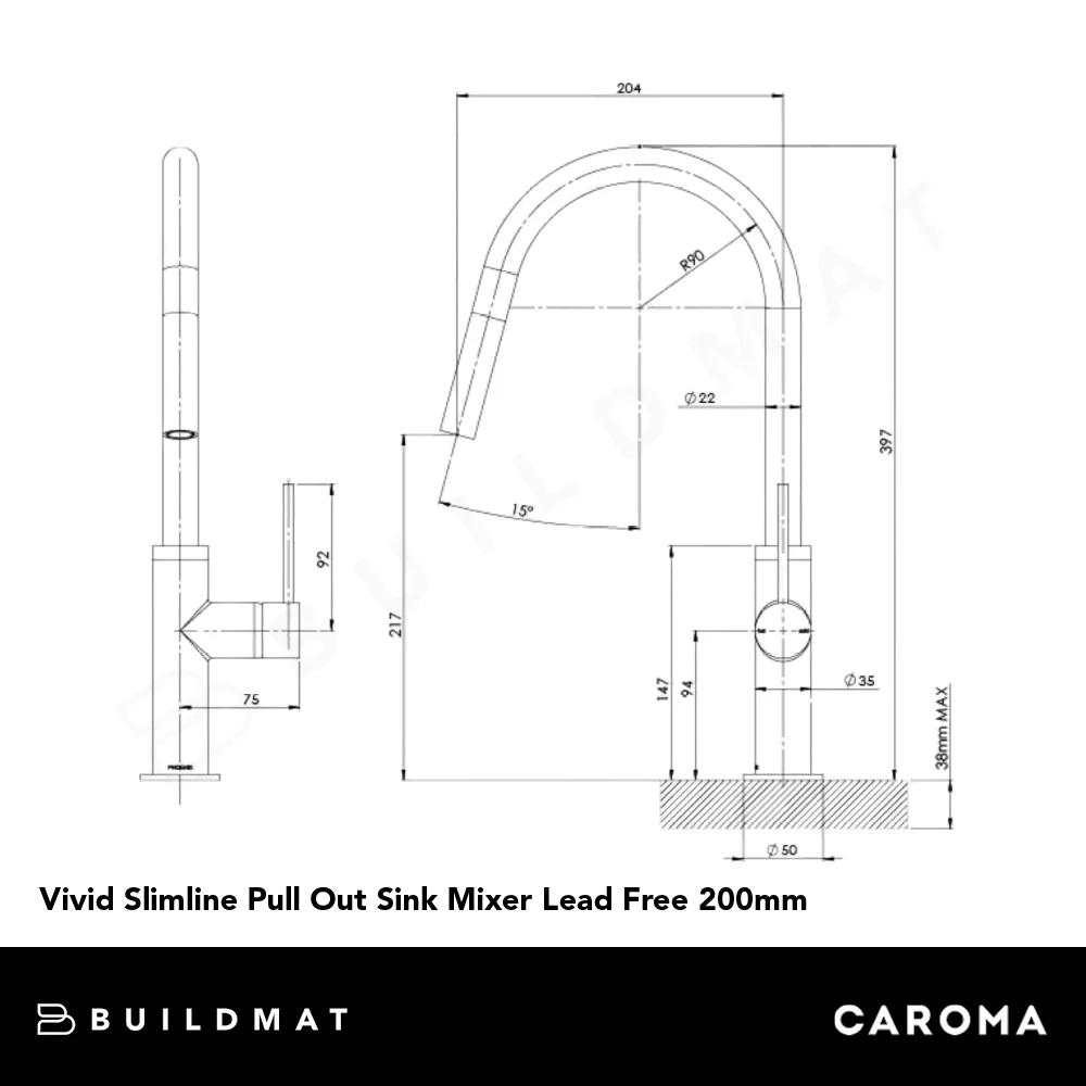 Phoenix Vivid Slimline Pull Out Sink Mixer Matte Black Lead Free - Image 4