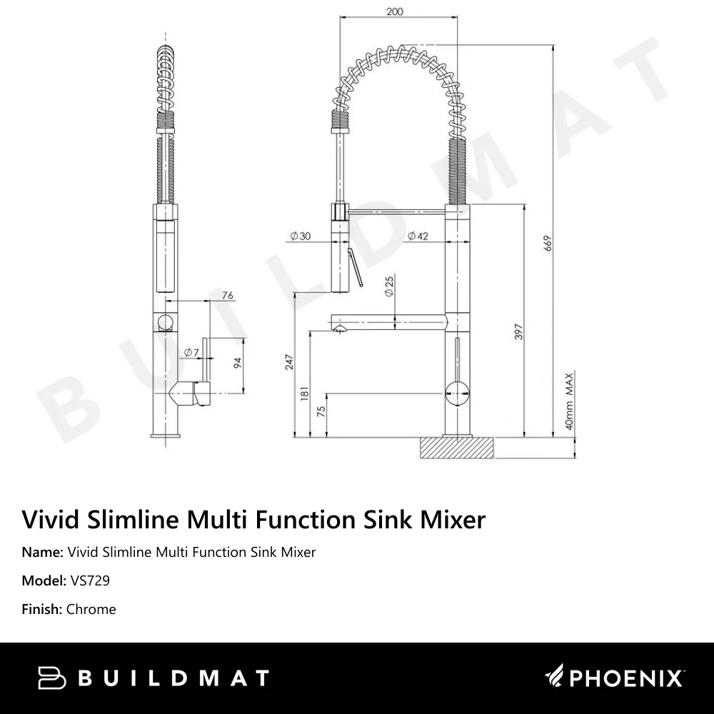 Phoenix Vivid Slimline Multi Function Sink Mixer 200mm Chrome - Image 4