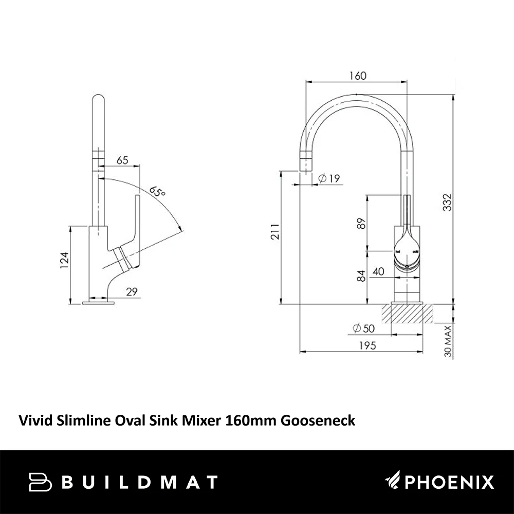 Phoenix Vivid Slimline Oval Sink Mixer 160mm Gooseneck Lead Free Brushed Nickel - Image 4