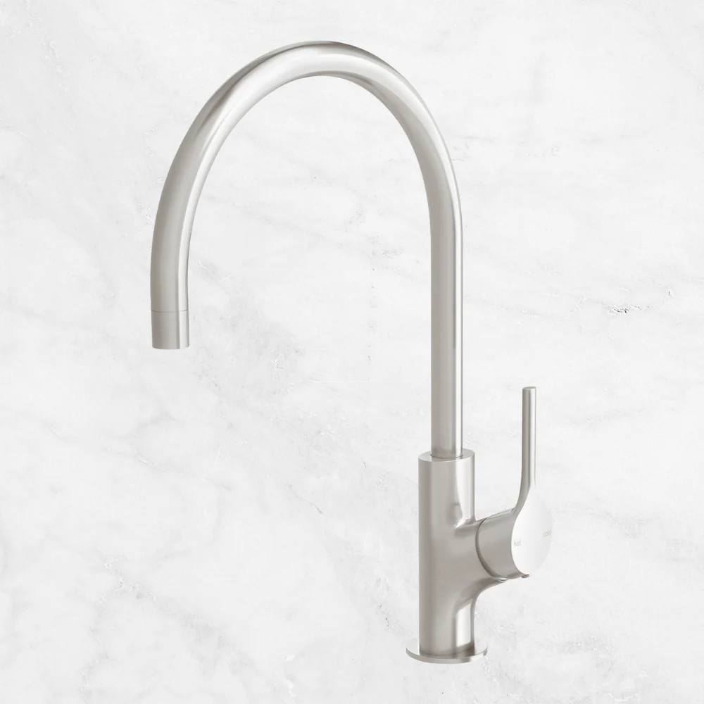 Phoenix Vivid Slimline Oval Sink Mixer 220mm Gooseneck Brushed Nickel - Image 2