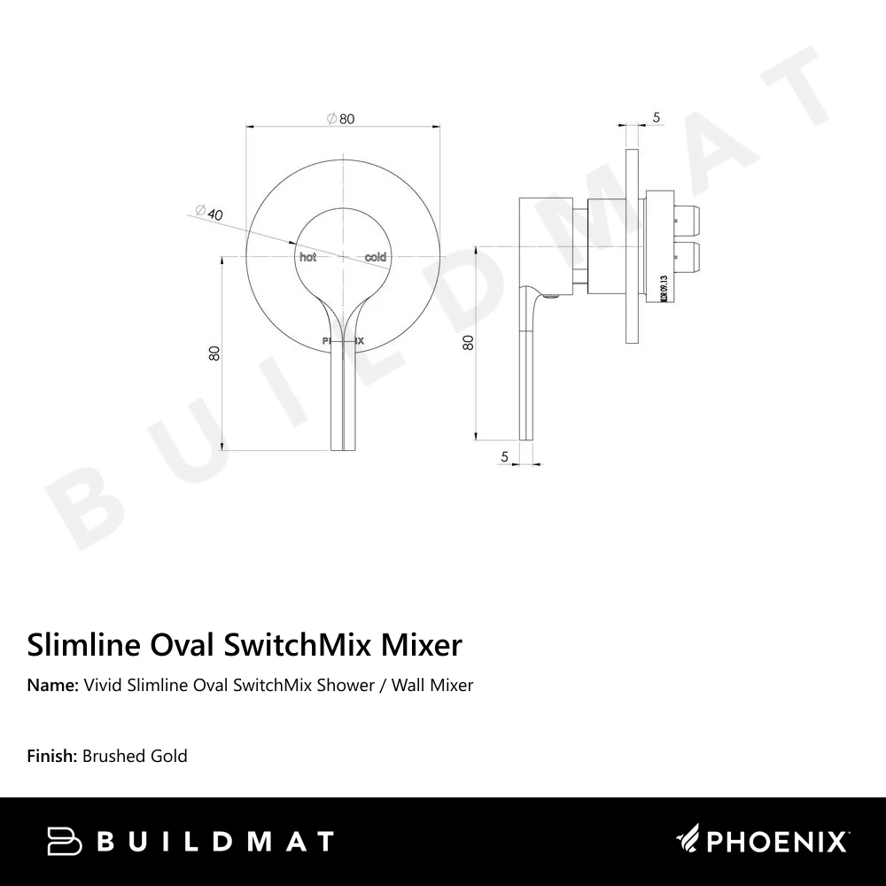 Phoenix Vivid Slimline Oval SwitchMix Shower / Wall Mixer Fit-Off Kit  Brushed Gold - Image 4
