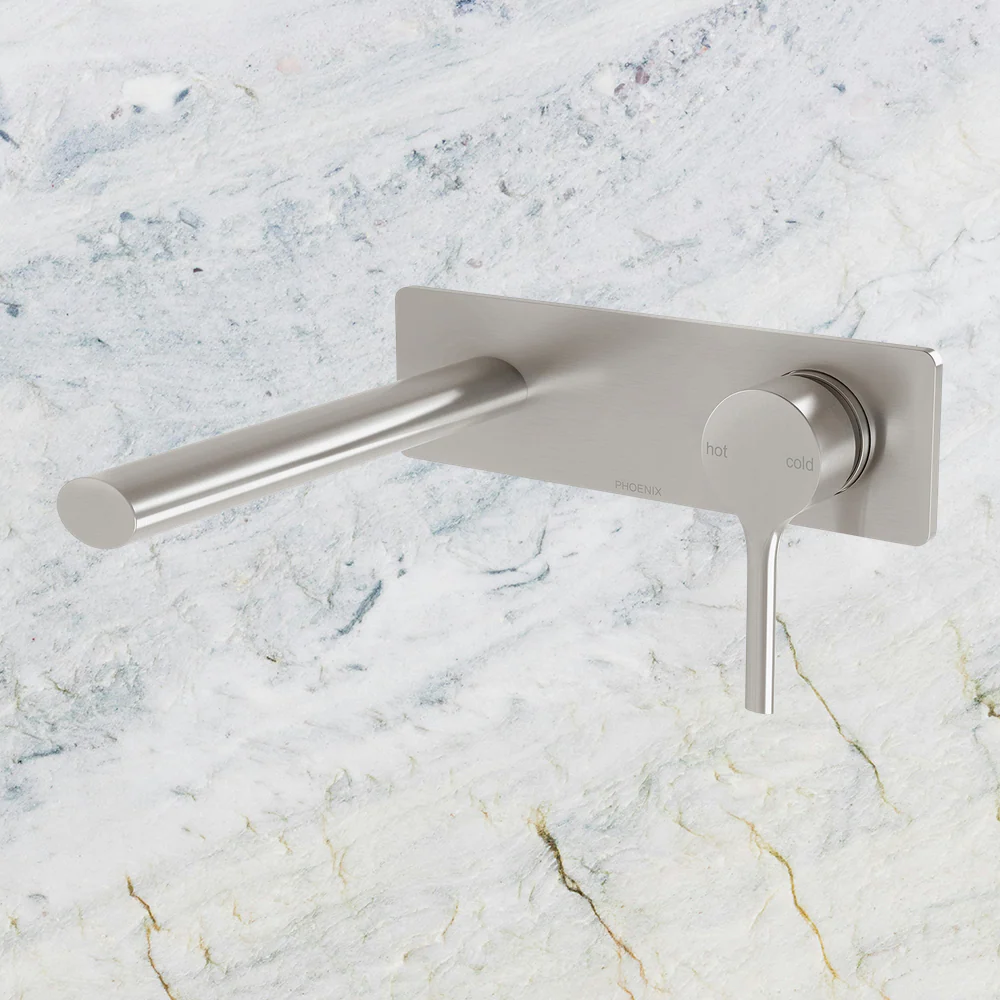 Phoenix Vivid Slimline Oval SwitchMix Wall Basin/Bath Mixer Set 175mm (Fit-Off Kit) Lead Free Brushed Nickel - Image 2