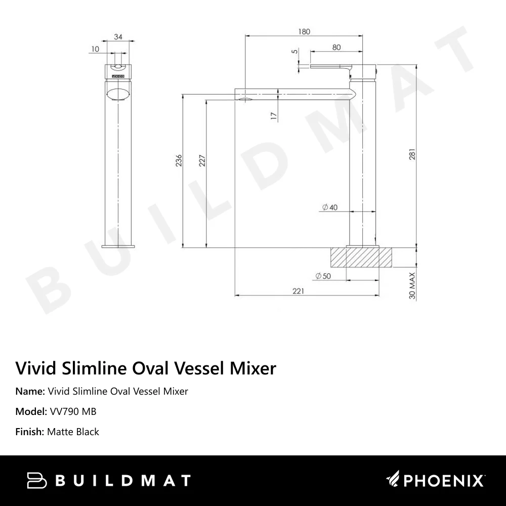 Phoenix Vivid Slimline Oval Vessel Mixer Matte Black - Image 4