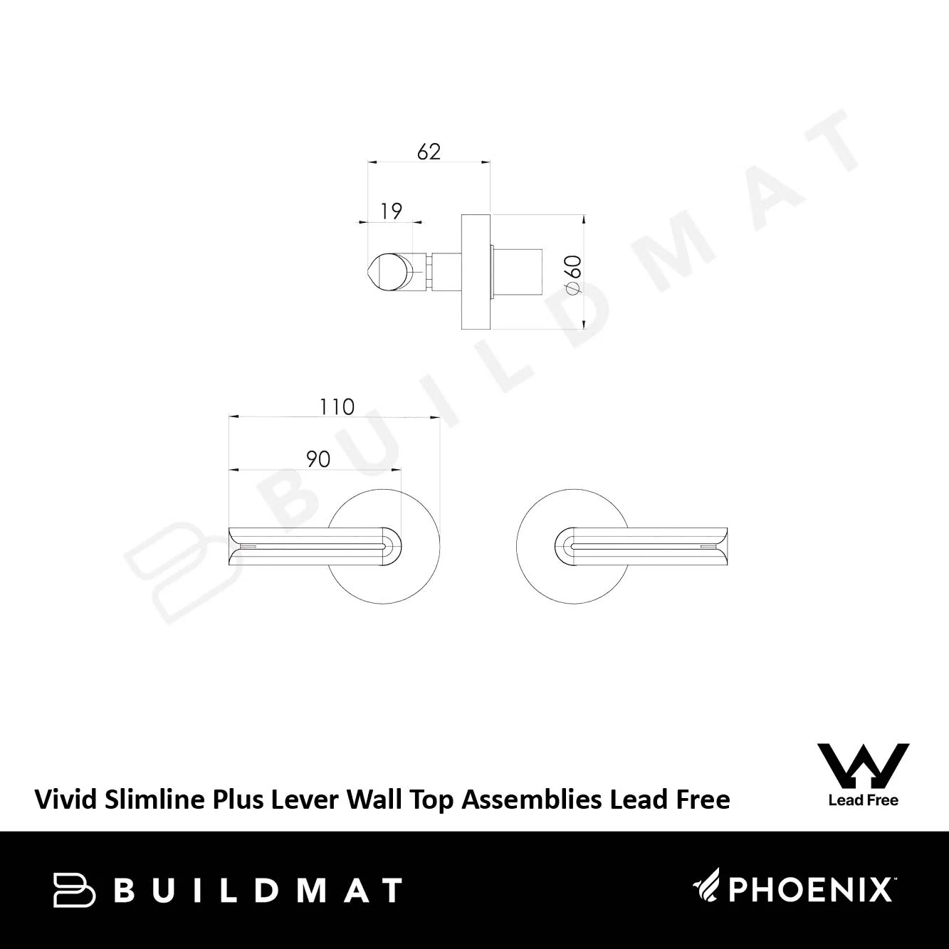 Phoenix Vivid Slimline Plus Lever Wall Top Assemblies Lead Free Chrome - Image 4