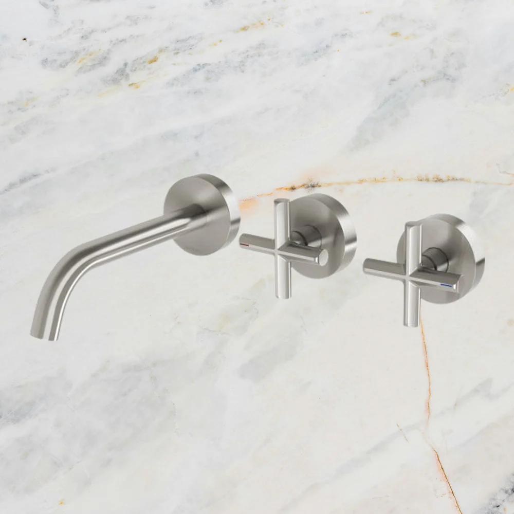 Phoenix Vivid Slimline Plus Wall Basin / Bath Hostess Set 180mm Outlet Brushed Nickel - Image 2