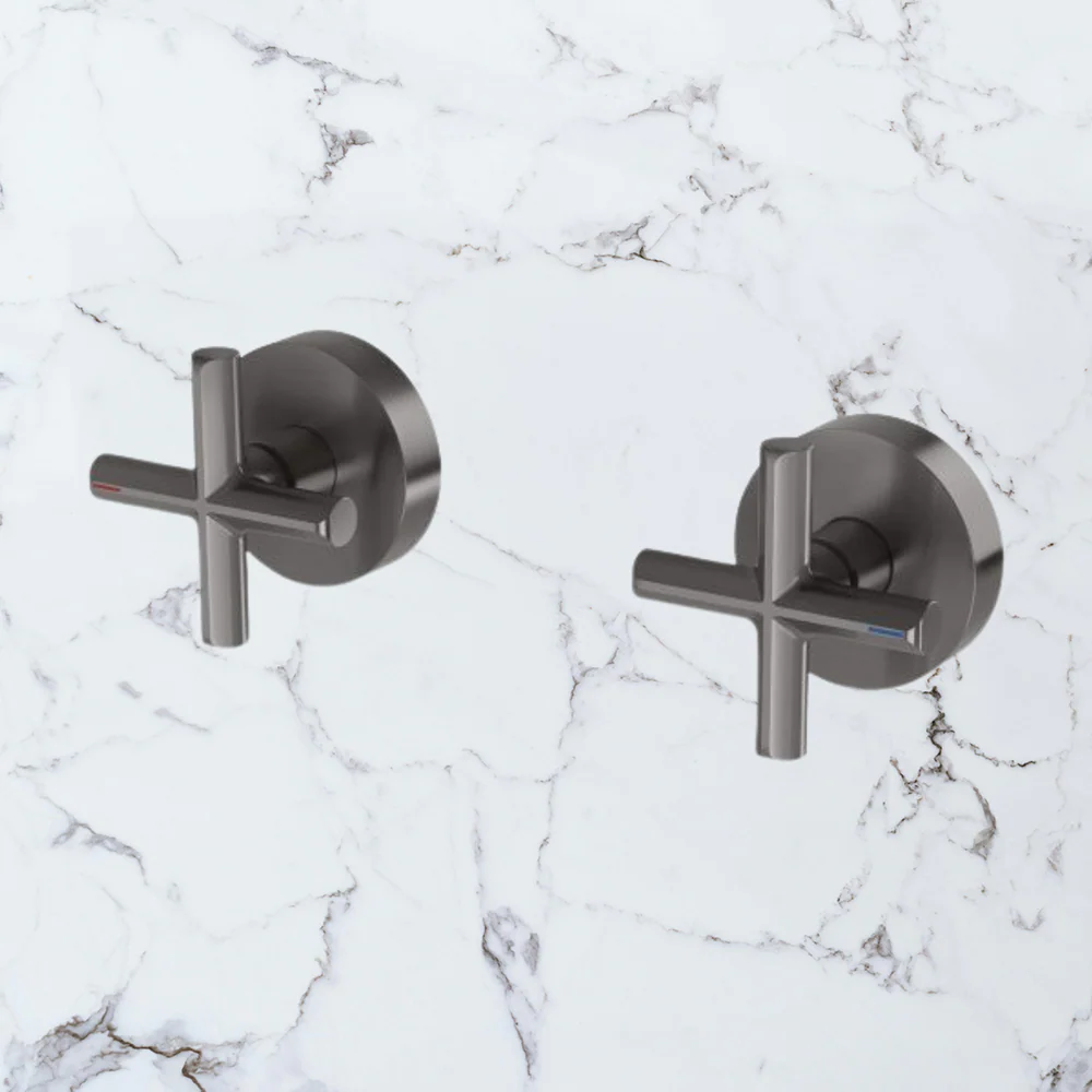 Phoenix Vivid Slimline Plus Wall Top Assemblies 15mm Extended Spindles Brushed Carbon - Image 2