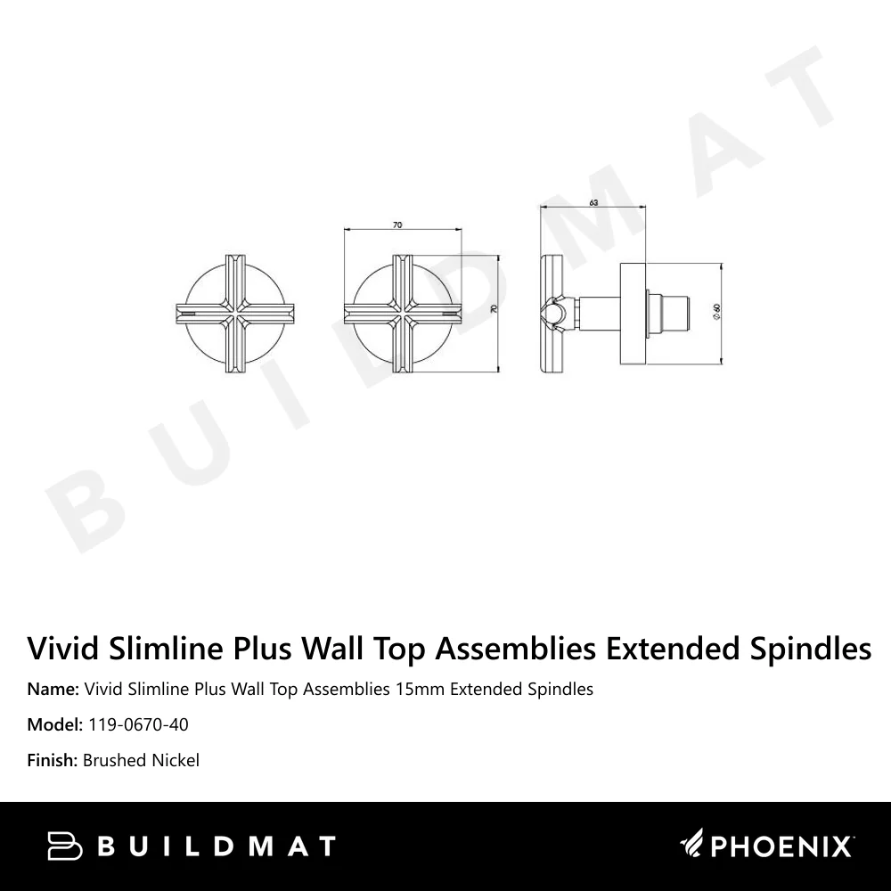 Phoenix Vivid Slimline Plus Wall Top Assemblies 15mm Extended Spindles Brushed Nickel - Image 4