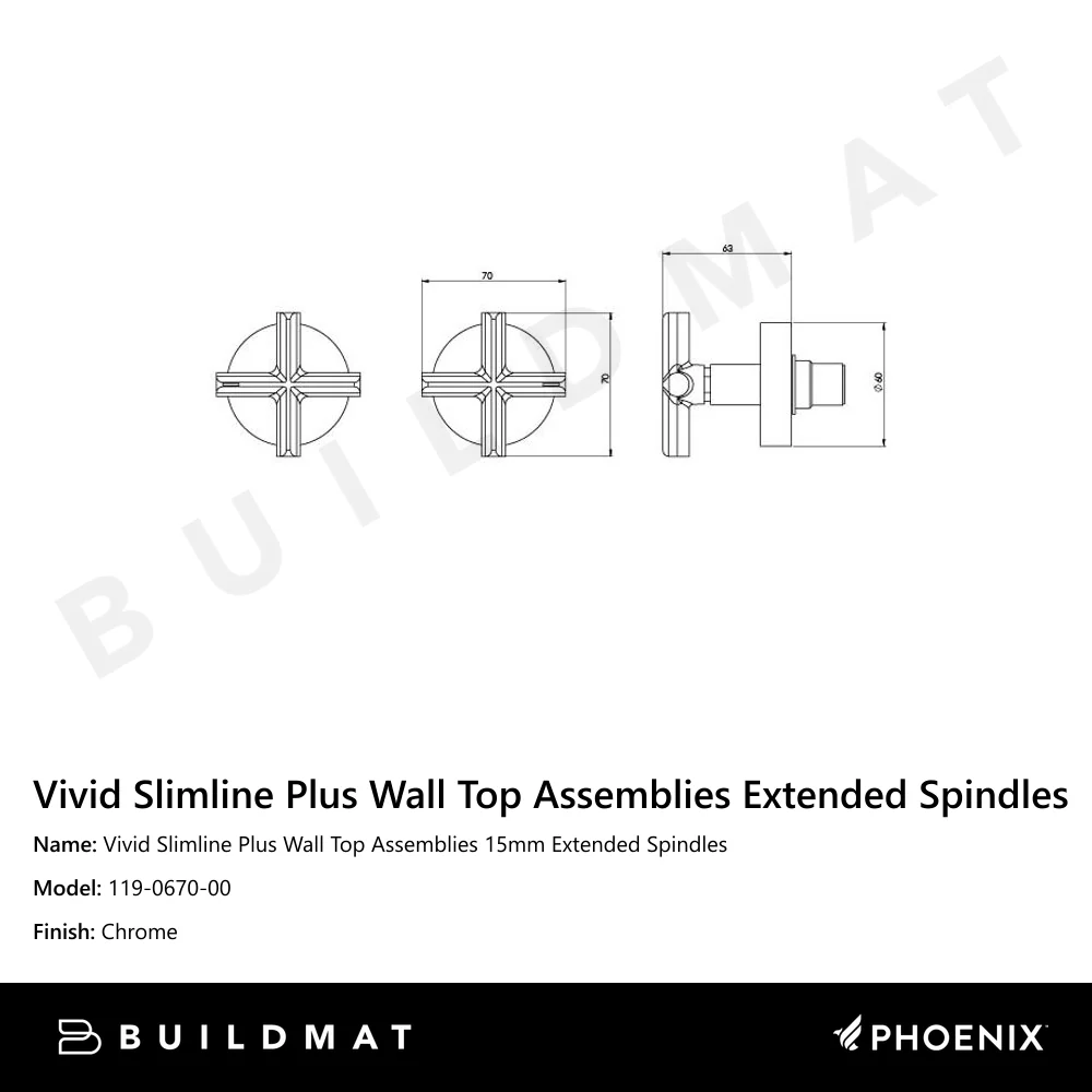 Phoenix Vivid Slimline Plus Wall Top Assemblies 15mm Extended Spindles Chrome - Image 4