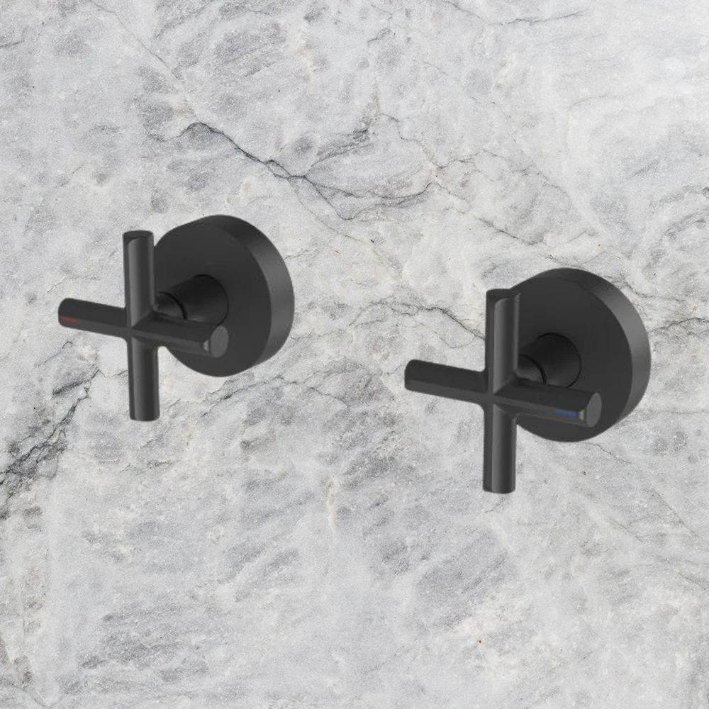 Phoenix Vivid Slimline Plus Wall Top Assemblies 15mm Extended Spindles Matte Black - Image 2
