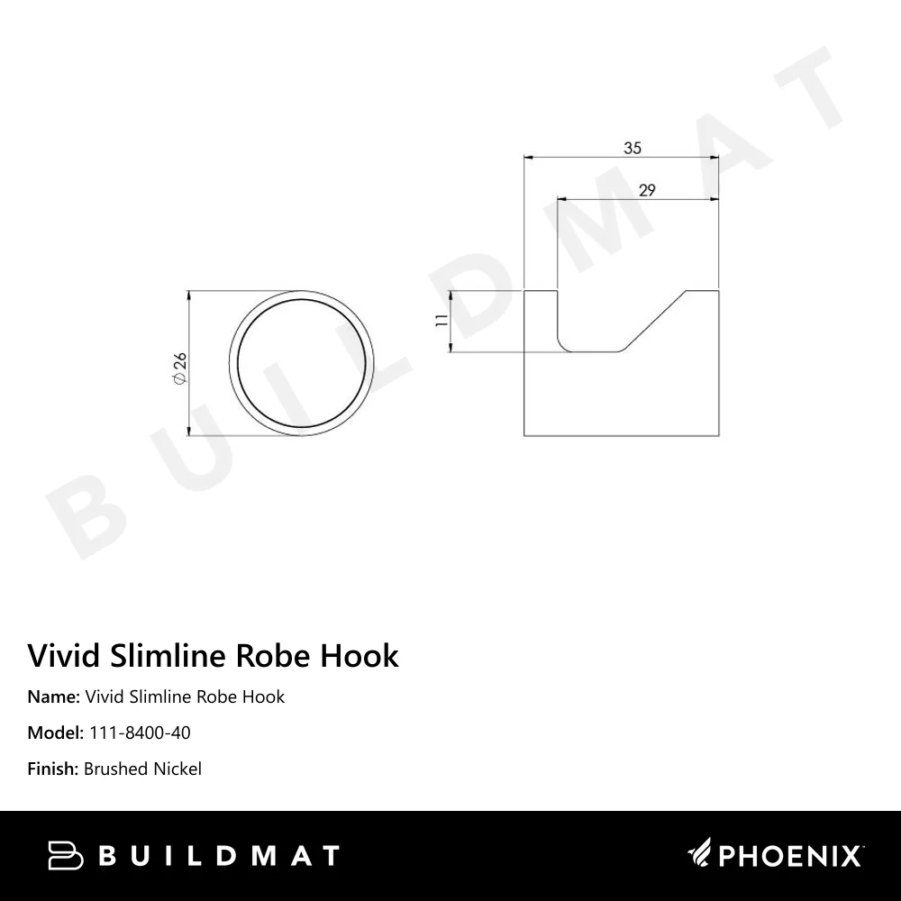Phoenix Vivid Slimline Robe Hook Brushed Nickel - Image 4