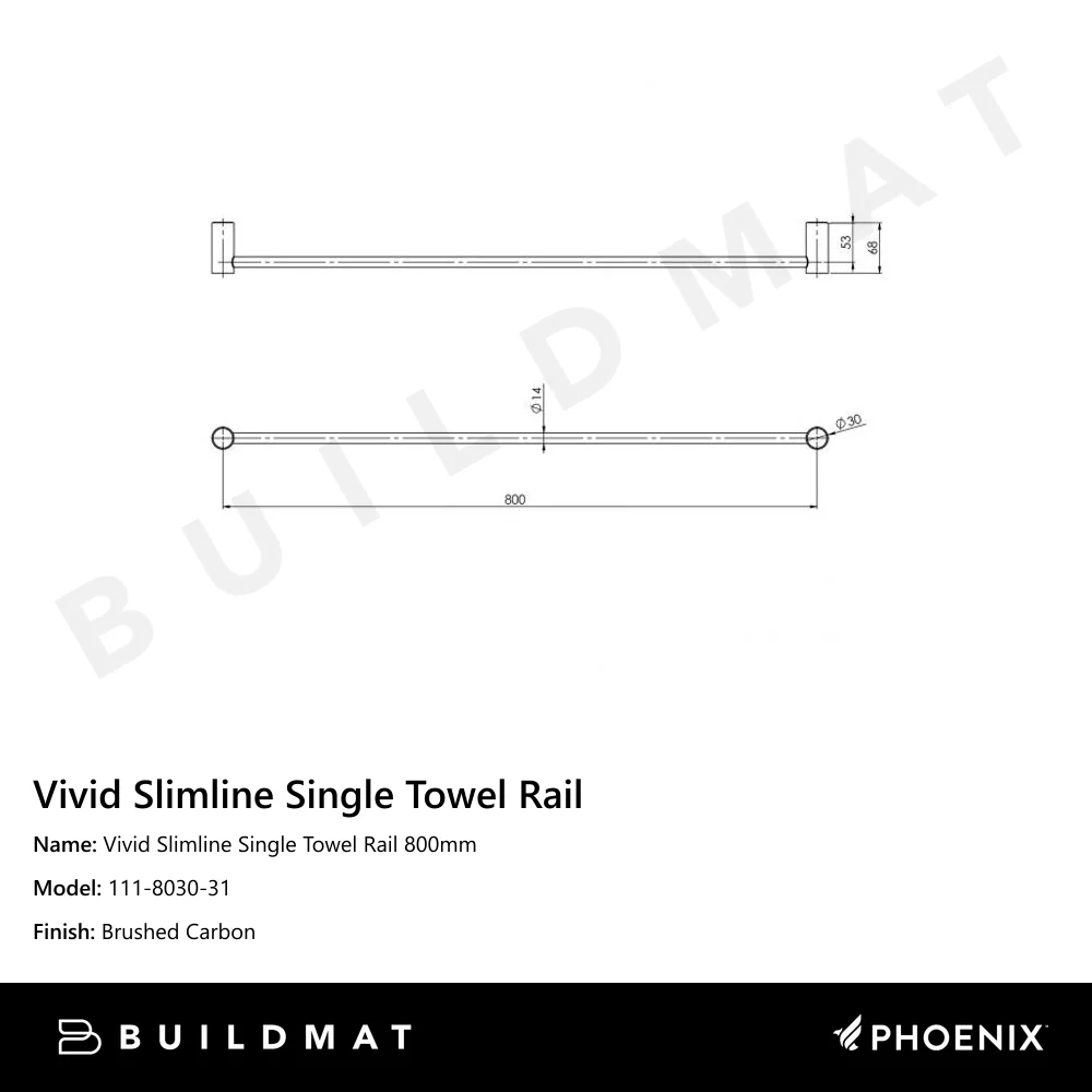 Phoenix Vivid Slimline Single Towel Rail 800mm Brushed Carbon - Image 4