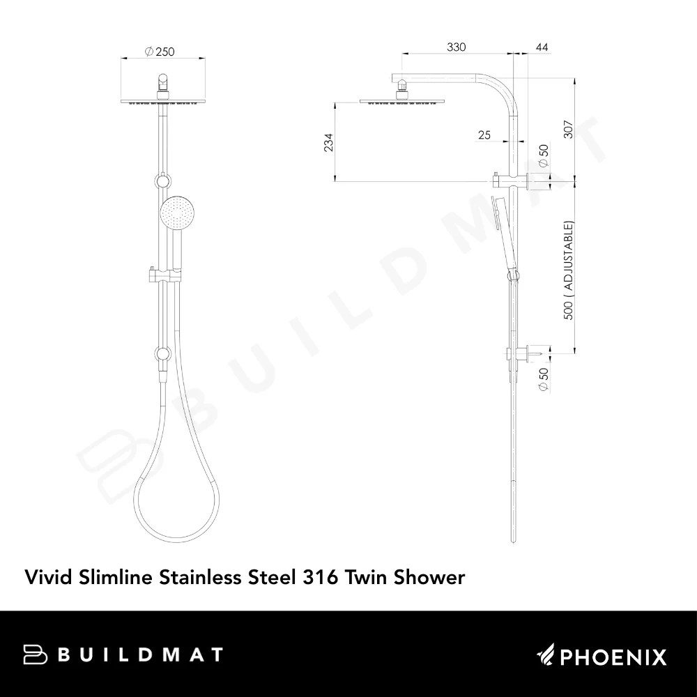 Phoenix Vivid Slimline SS 316 Twin Shower Stainless Steel - Image 4
