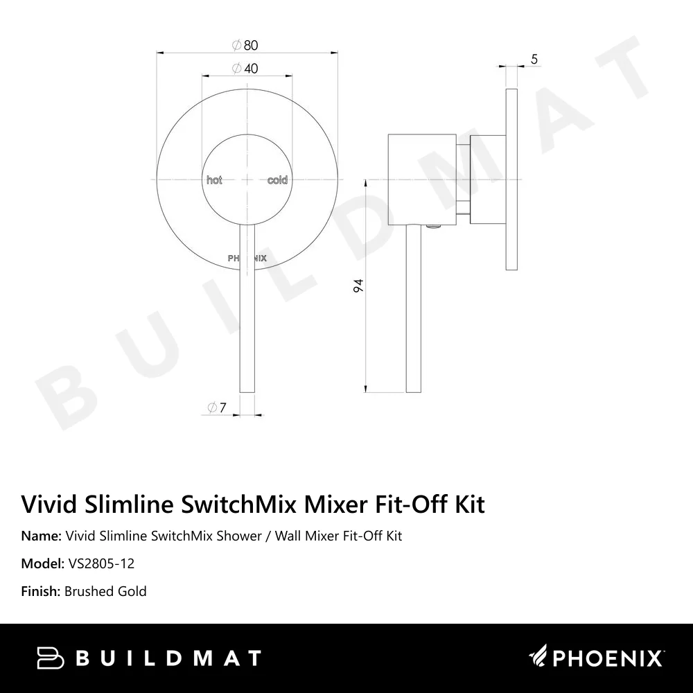 Phoenix Vivid Slimline SwitchMix Shower / Wall Mixer Fit-Off Kit  Brushed Gold - Image 4