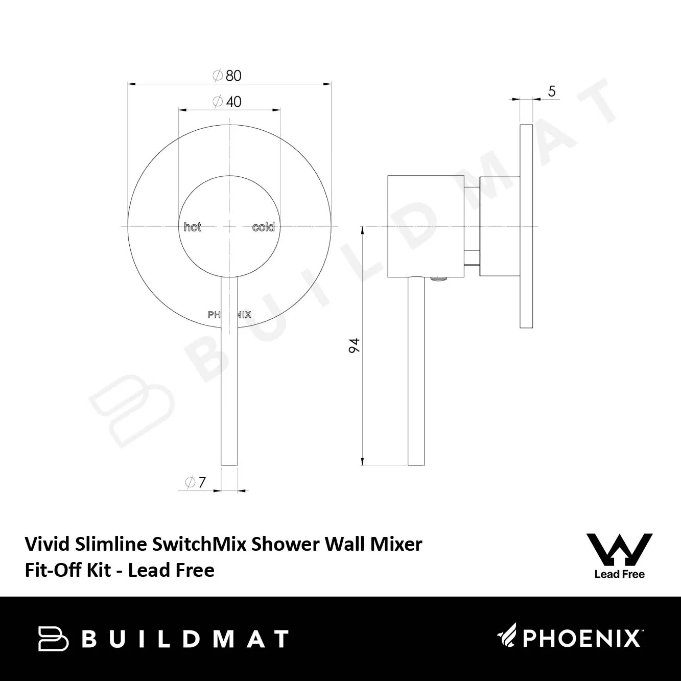 Phoenix Vivid Slimline SwitchMix Shower/Wall Mixer (Fit-Off Kit) Lead Free Chrome - Image 4