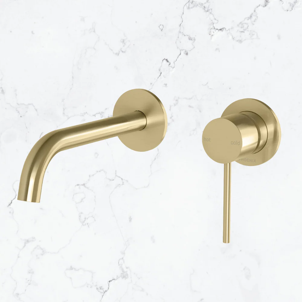 Phoenix Vivid Slimline SwitchMix Wall Basin/Bath Mixer Set 60mm Backplates (Complete Kit) Lead Free Brushed Gold - Image 2