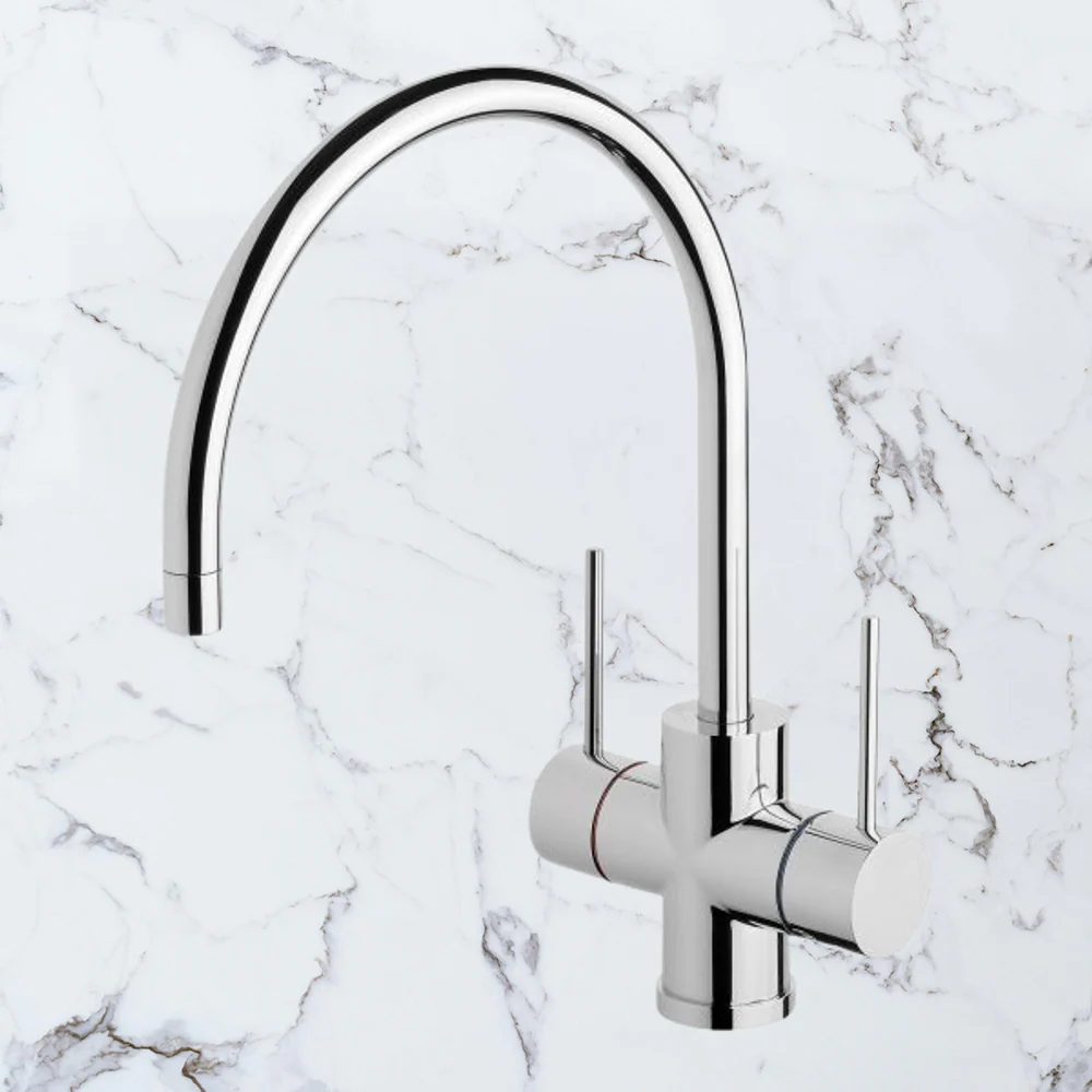 Phoenix Vivid Slimline Twin Handle Sink Mixer 220mm Gooseneck Chrome Lead Free - Image 2