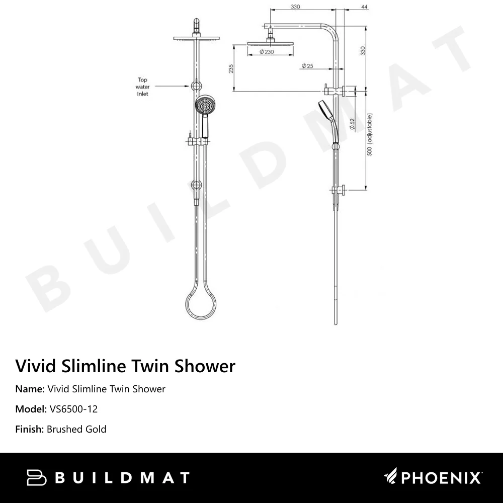 Phoenix Vivid Slimline Twin Shower Brushed Gold - Image 4