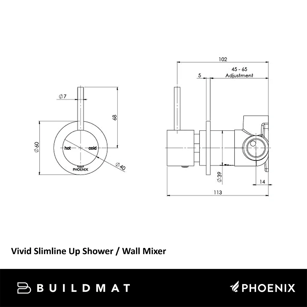 Phoenix Vivid Slimline Up Shower / Wall Mixer Lead Free Matte Black - Image 4