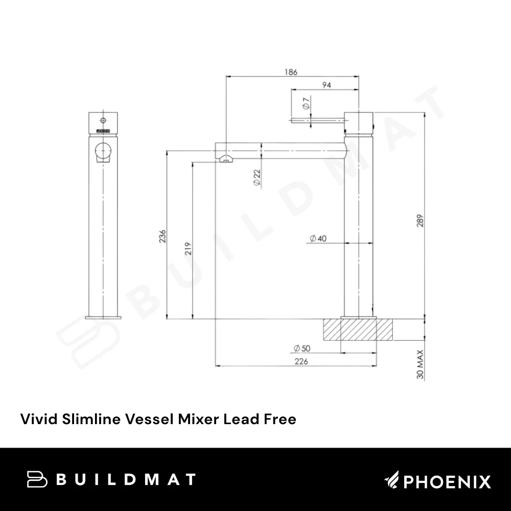 Phoenix Vivid Slimline Vessel Mixer Brushed Carbon Lead Free - Image 4