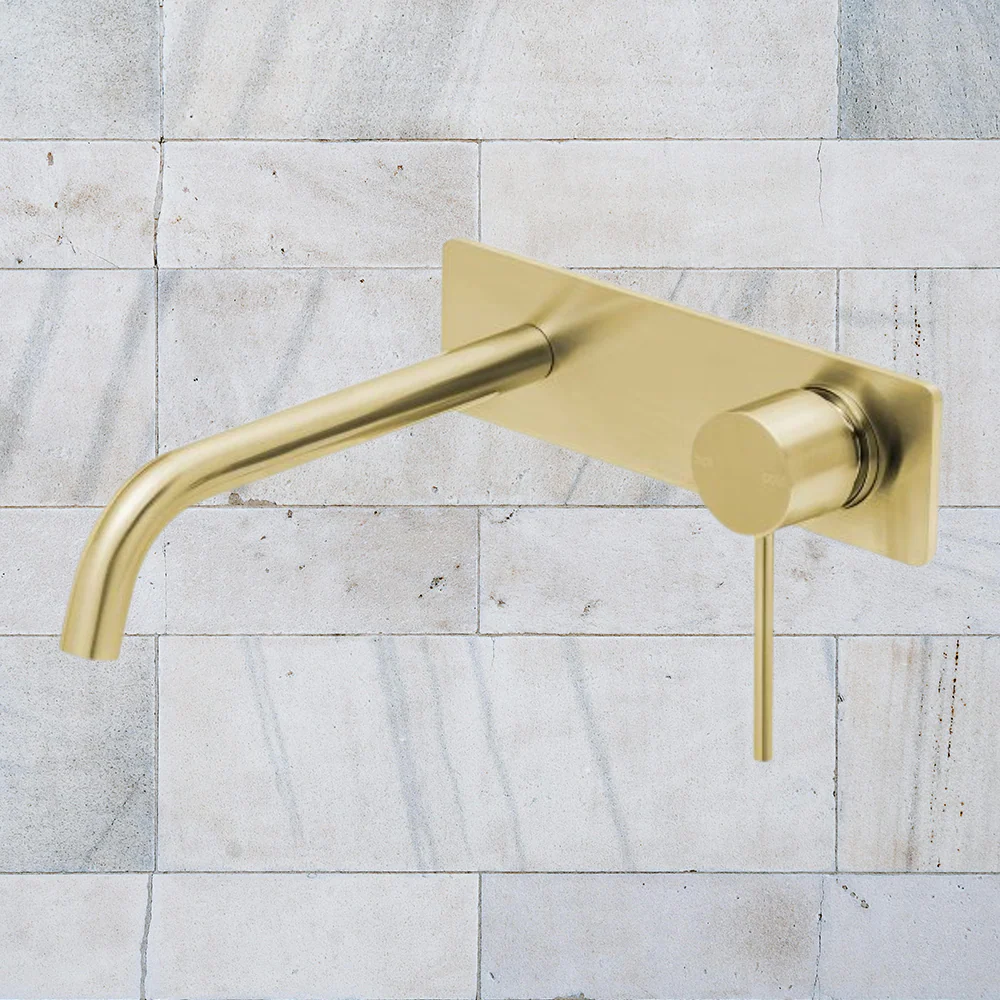 Phoenix Vivid Slimline Wall Basin Mixer Set 230mm Curved Brushed Gold - Image 2