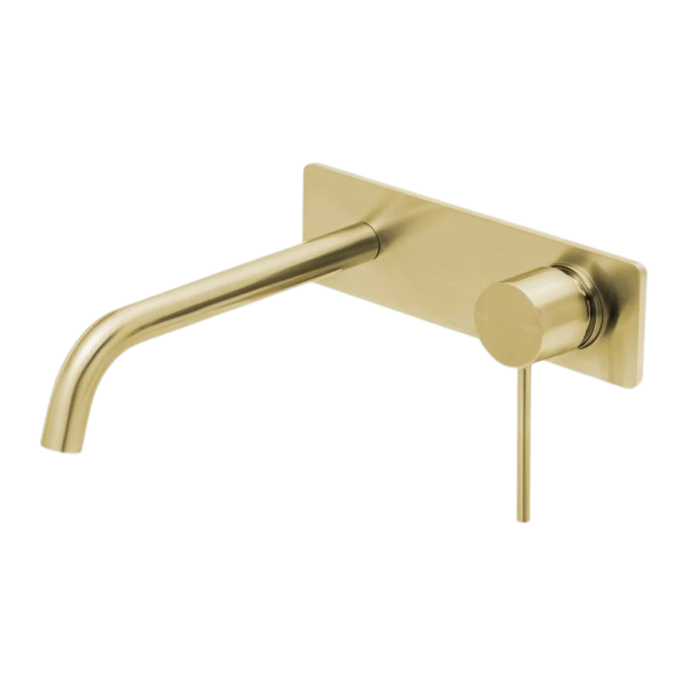 Phoenix Vivid Slimline Wall Basin Mixer Set 230mm Curved Brushed Gold - Image 3