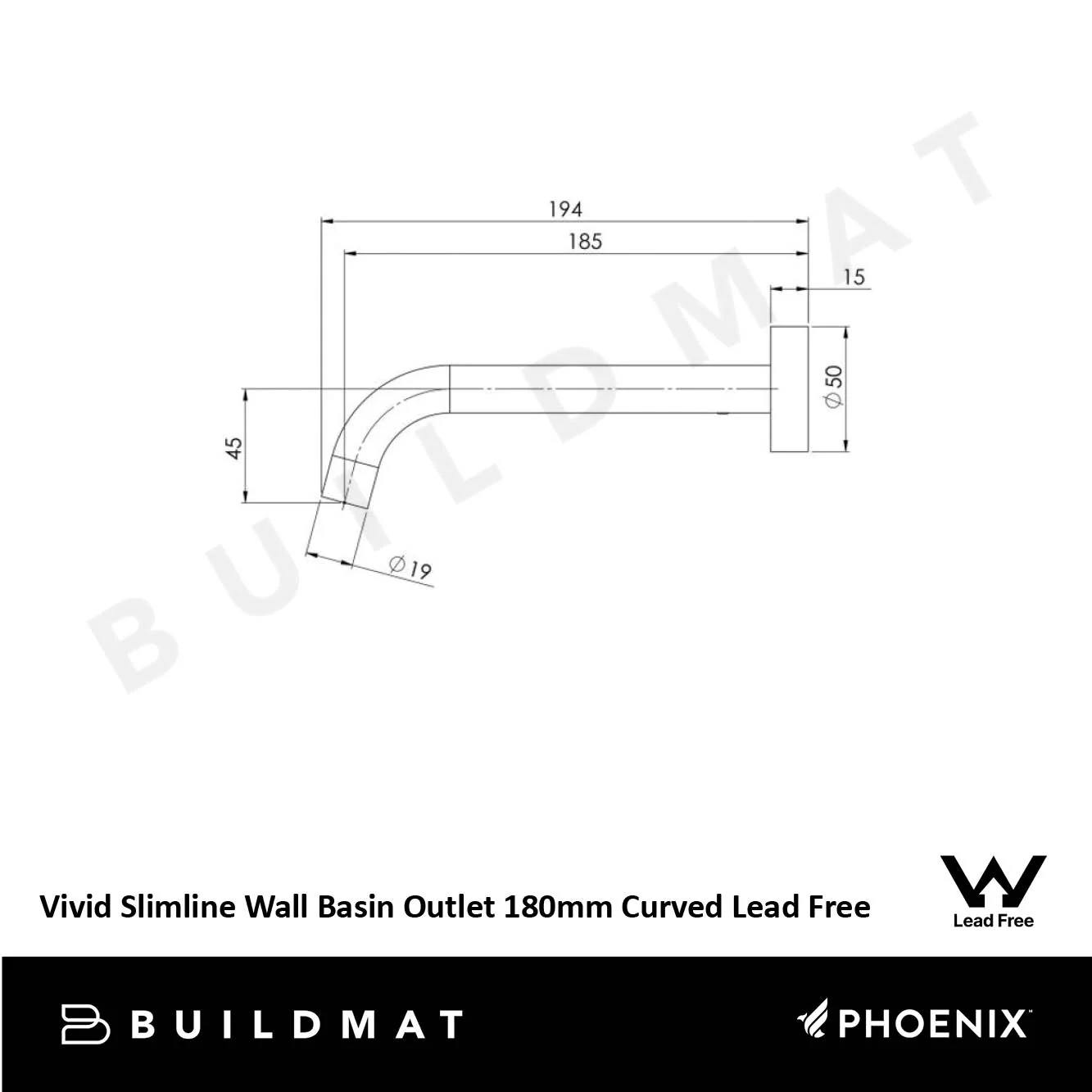Phoenix Vivid Slimline Wall Basin Outlet 180mm Curved Brushed Carbon Lead Free - Image 4
