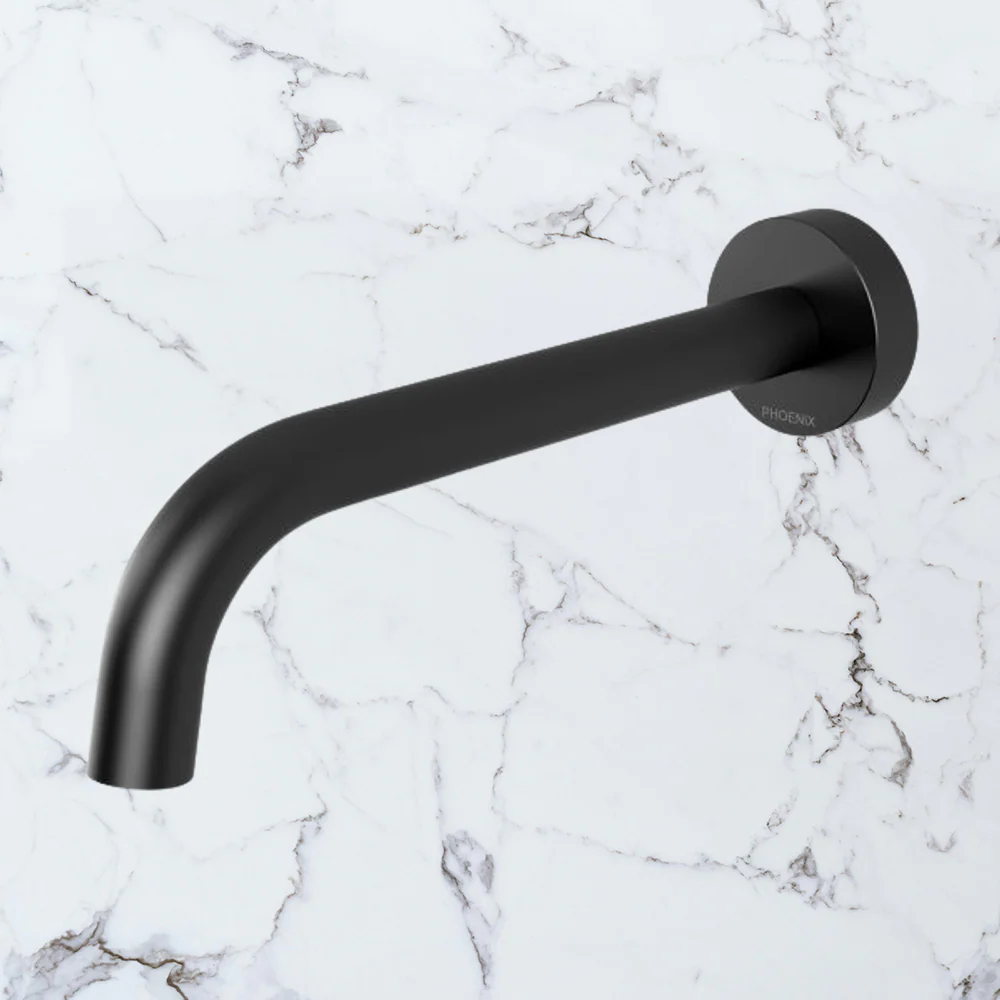 Phoenix Vivid Slimline Wall Basin Outlet 180mm Curved Lead Free Matte Black - Image 2