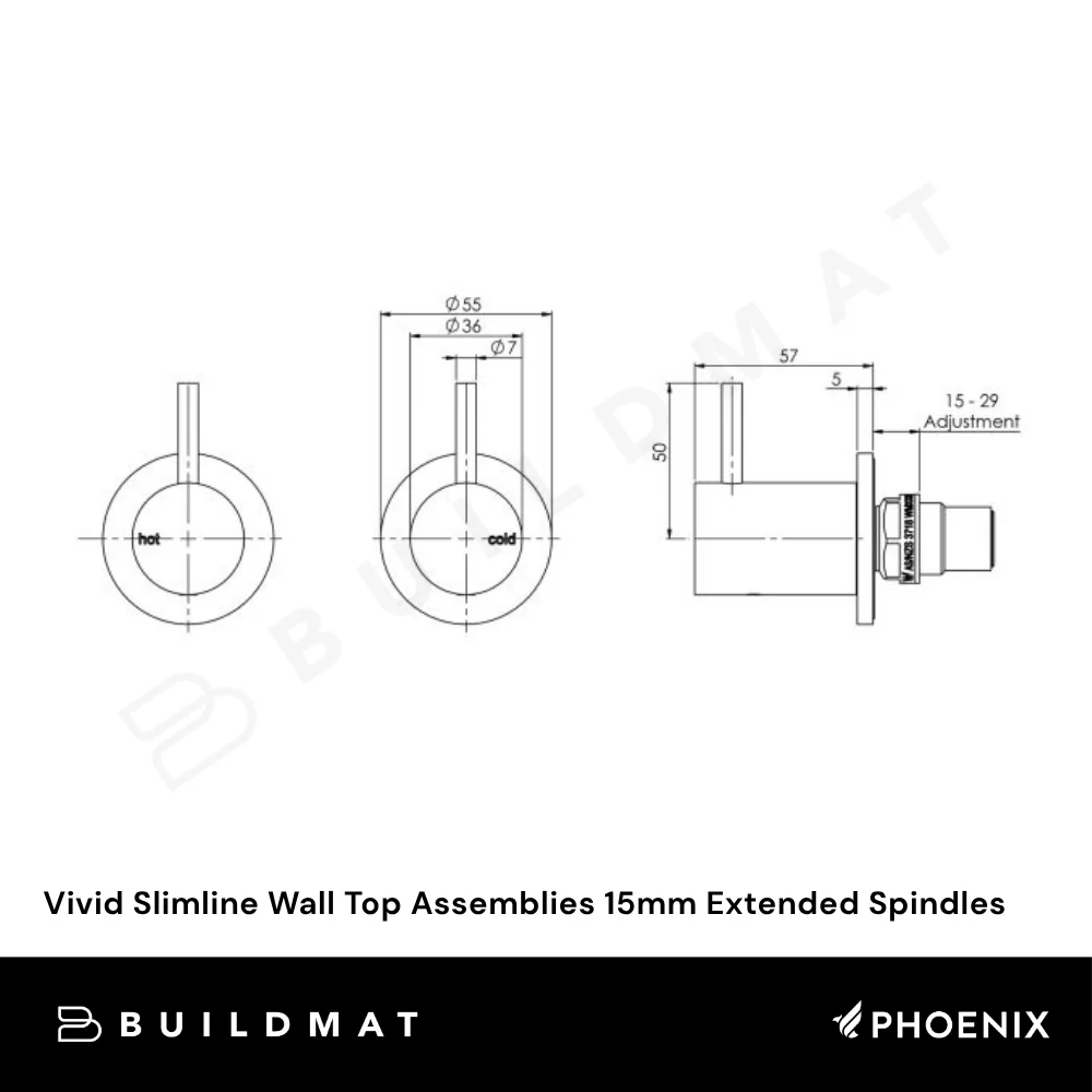 Phoenix Vivid Slimline Wall Top Assemblies 15mm Extended Spindles Brushed Gold Lead Free - Image 4